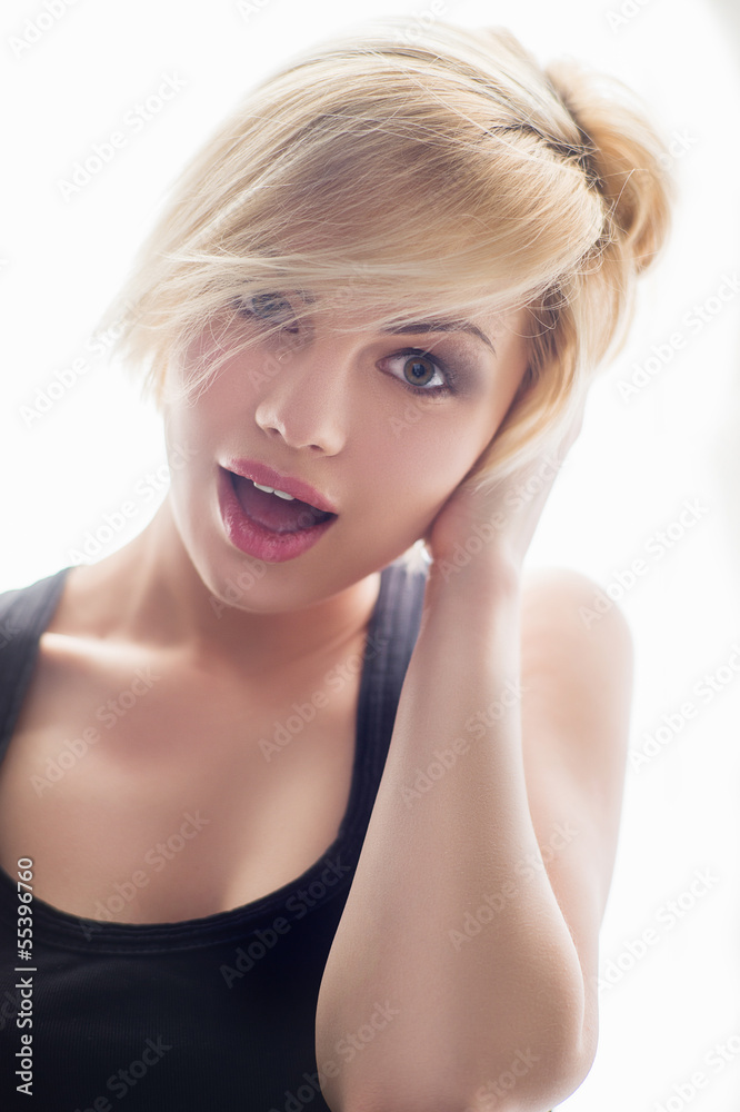 Emotional beauty. Portrait of beautiful young blond hair woman h Emotional beauty. Portrait of beautiful young blond hair woman h