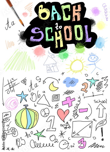 Back to school  doodle school symbols isolated on white