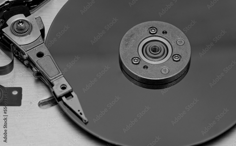 Open computer hard drive on white background Open computer hard drive on white background