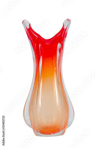 decorative glass blow handmade red vase on white