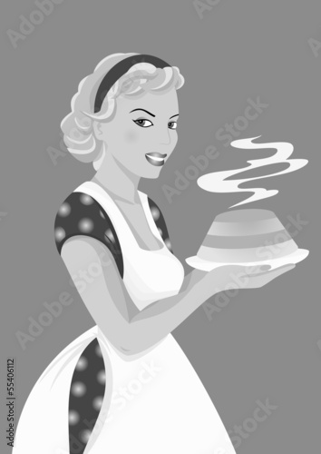 Illustration of beautiful girl with cake