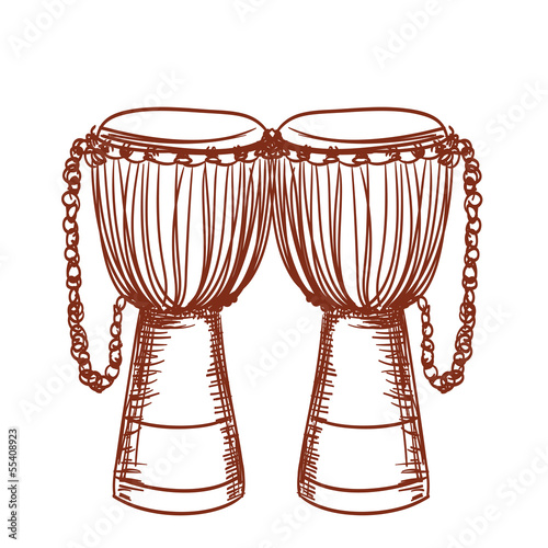 hand drawn african wooden djembe drum