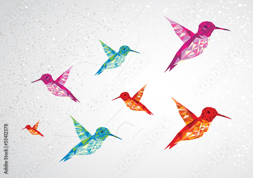 Colorful humming birds illustration.
