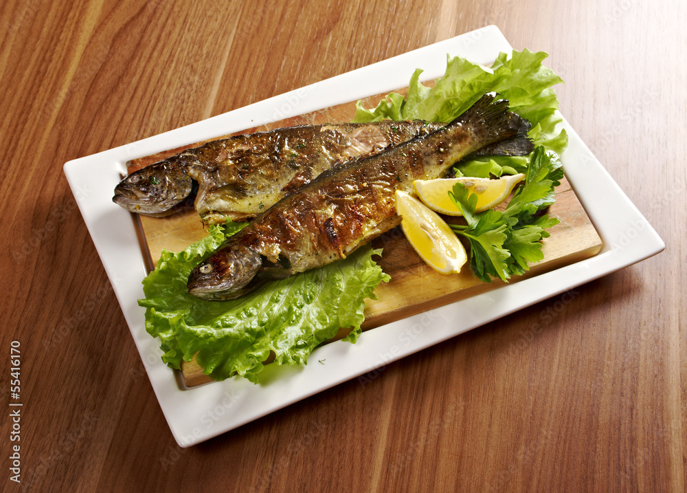 Two grilled Rainbow Trouts