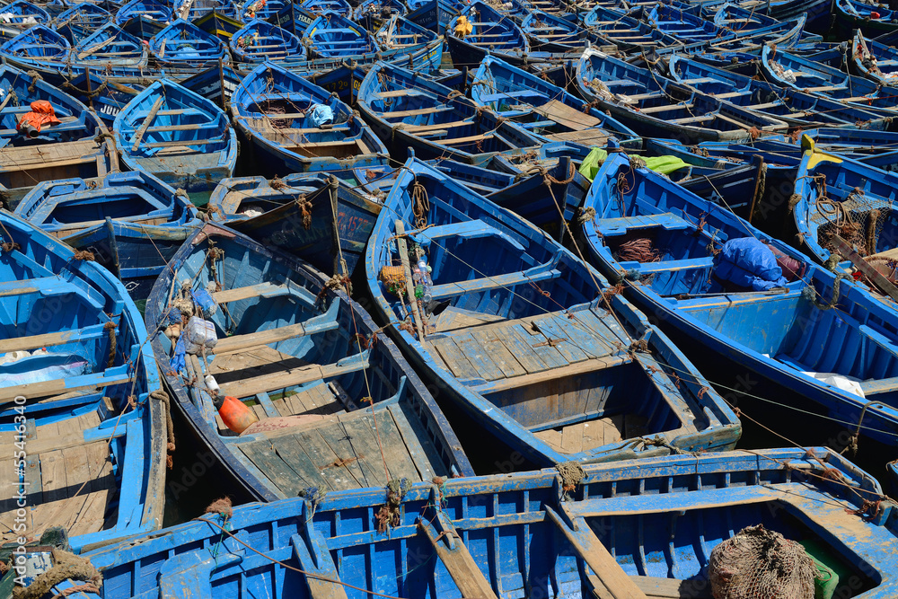 custom made wallpaper toronto digitalSmall wooden blue fishing boats in harbor of Essaouira, Morocco