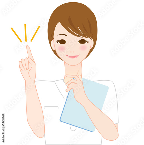 白衣　女性　イラスト　指し示す　かわいい