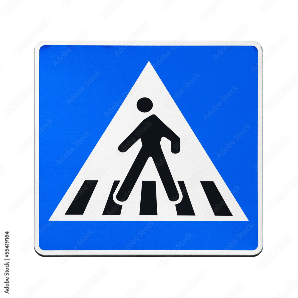 Pedestrian crossing. Road sign isolated on white