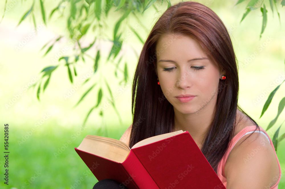Fototapeta premium Pretty Student reading red book
