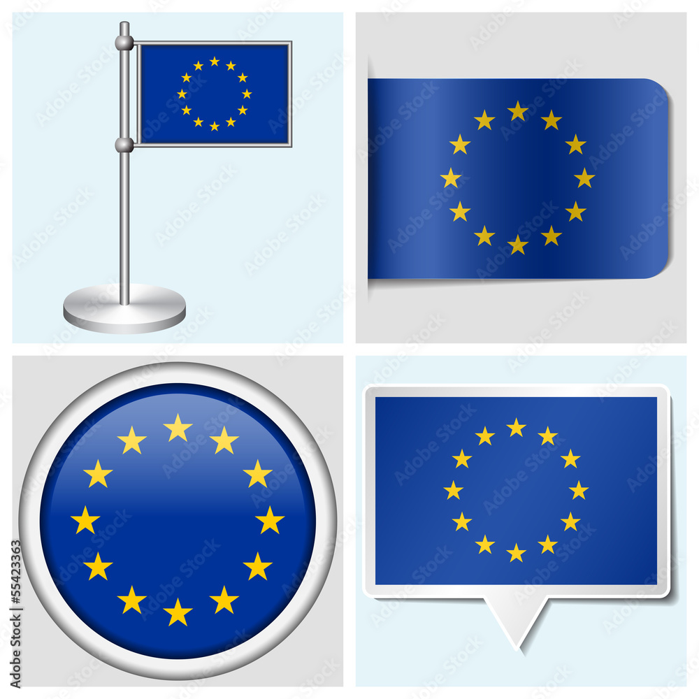 European Union flag - sticker, button, label and flagstaff European Union flag - sticker, button, label and flagstaff