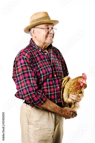 Farmer with chicken