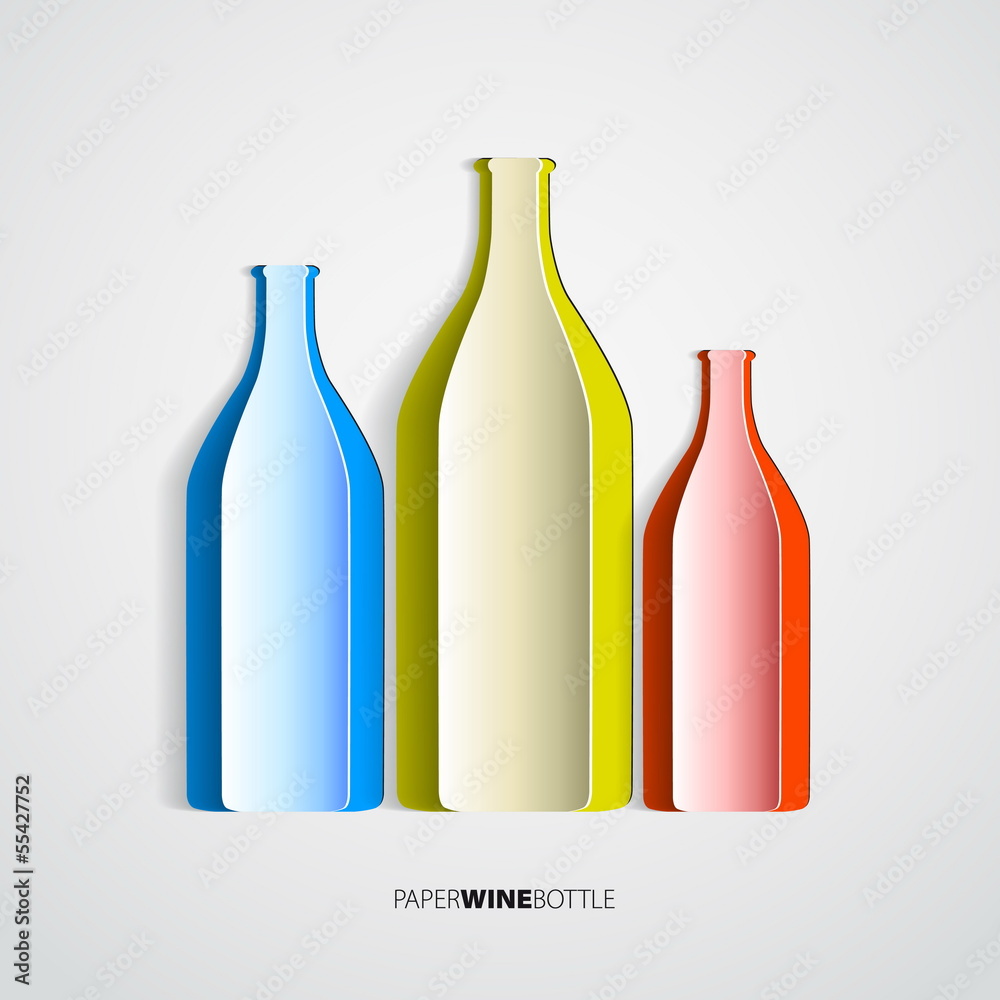 Three wine bottles from paper - vector illustration Three wine bottles from paper - vector illustration