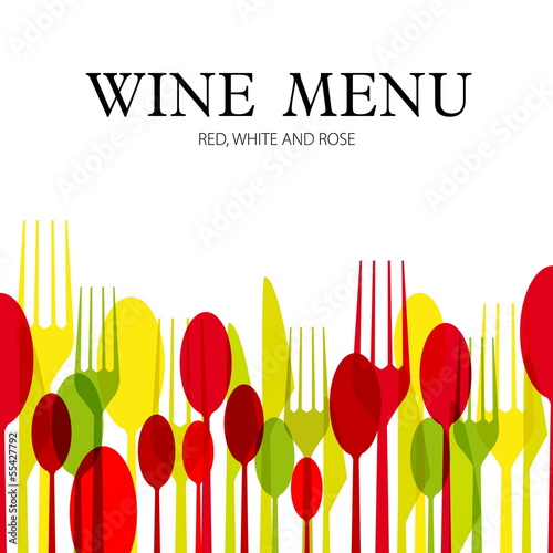 Illustration of template for menu or wine card with cutlery