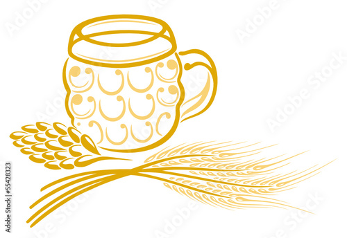 Bierglas mit Hopfen, und Getreide. Oktoberfest Motiv.