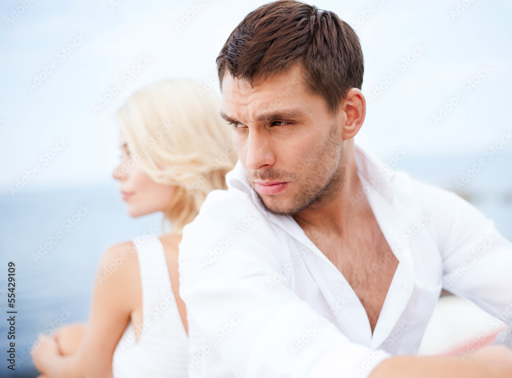 stressed man with woman outside stressed man with woman outside
