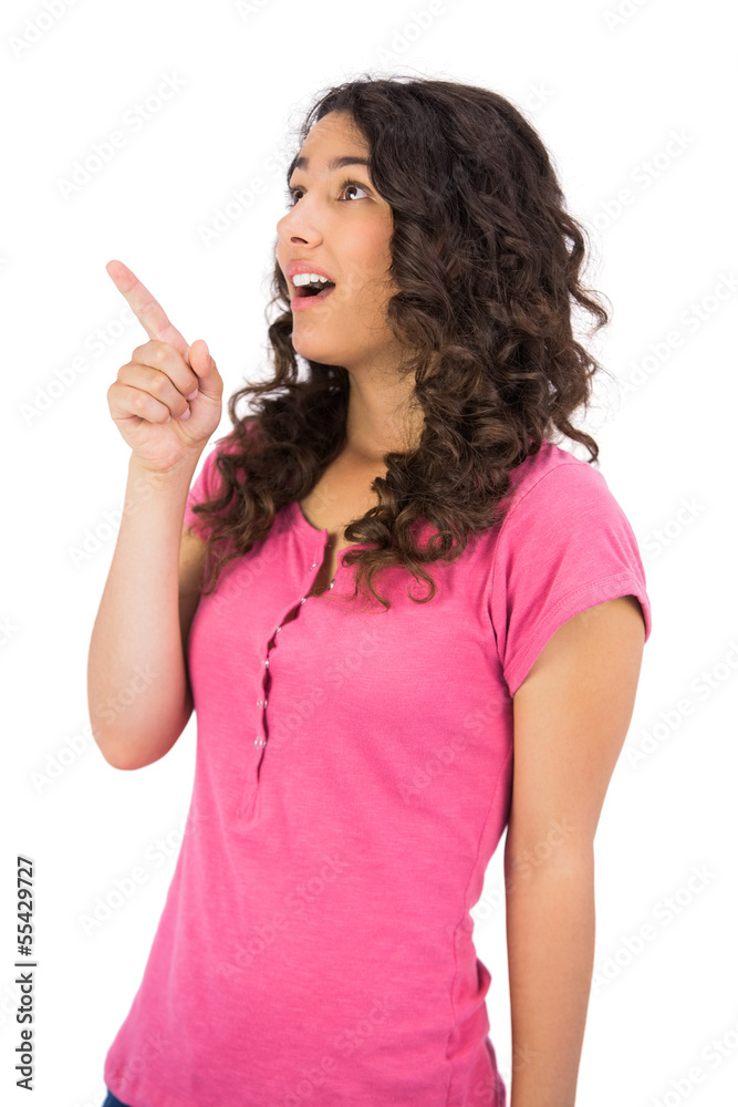 Surprised brown haired woman pointing out Surprised brown haired woman pointing out