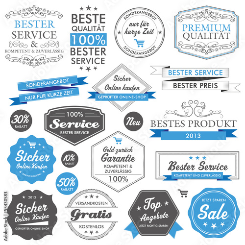 Button Siegel Premium Set Angebot Sale Service Shop Logo blau 2