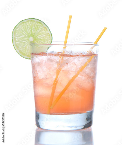 Alcohol strawberry margarita cocktail drink with lime