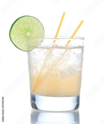 Alcohol yellow lemon margarita cocktail drink with lime