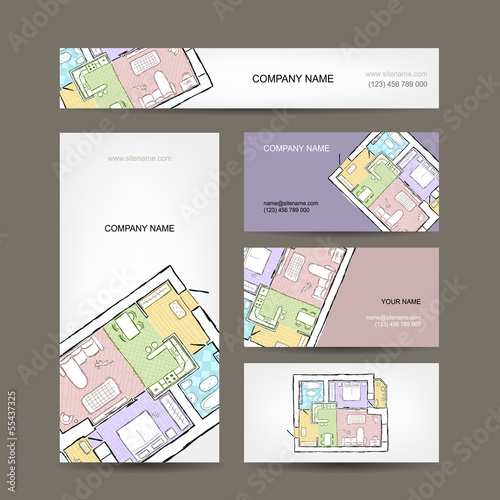 Sketch of apartment. Business cards for your design.