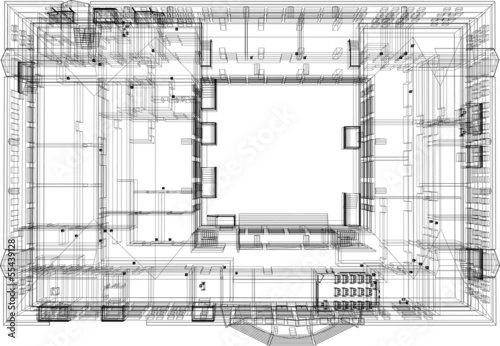 Wire-frame building on the white background
