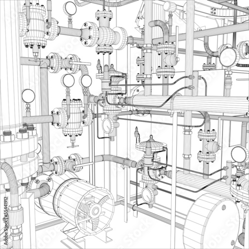 Wire-frame industrial equipment on the white background