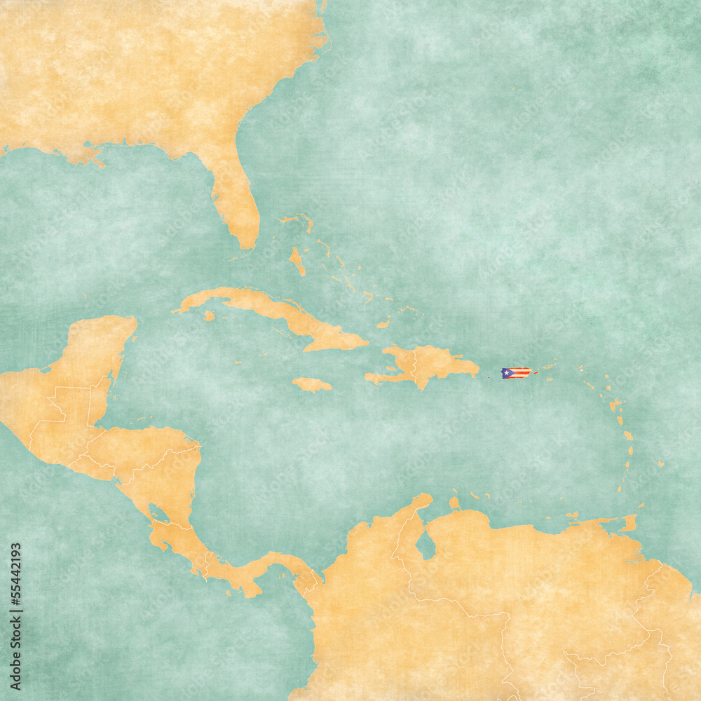 Map of Caribbean - Puerto Rico (Vintage Series)