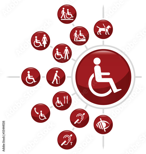 Red Disability related icon set