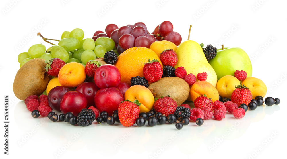 Fresh fruits and berries isolated on white Fresh fruits and berries isolated on white