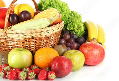 Fototapeta Naklejka Na Ścianę i Meble -  Different fruits and vegetables on white background