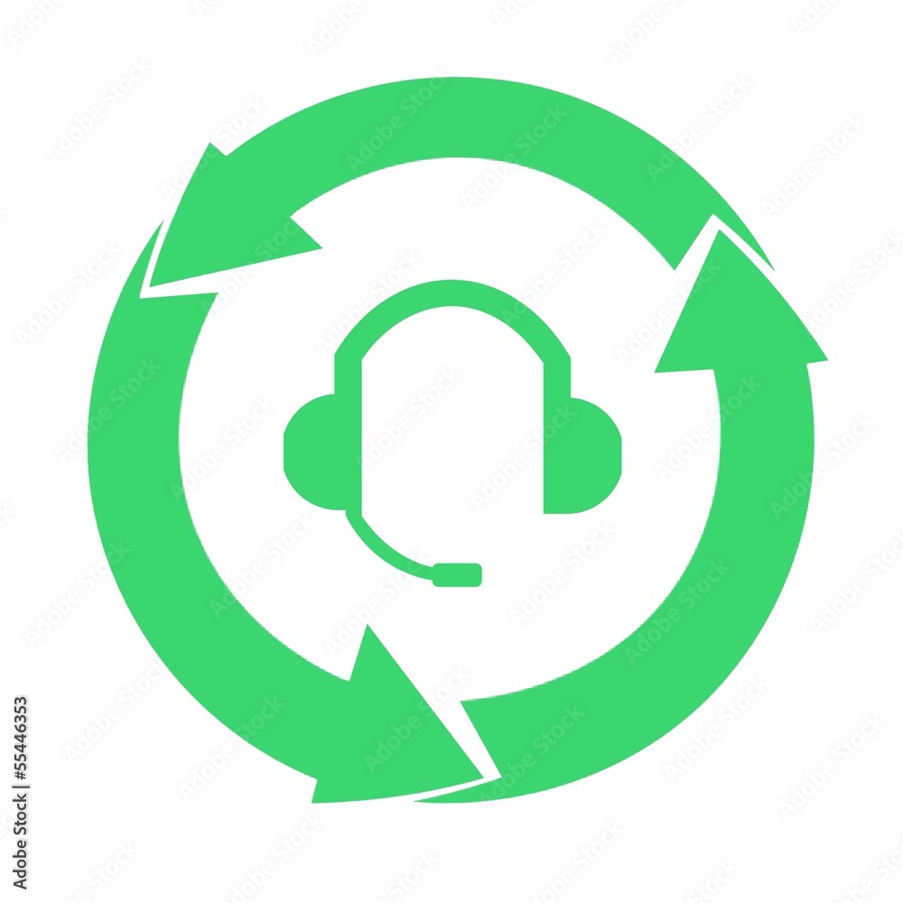 Casque avec micro dans un symbole recyclage Casque avec micro dans un symbole recyclage