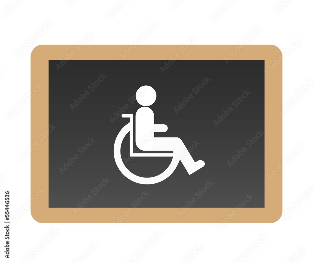 Personne handicapée dans un fauteuil roulant sur une ardoise Personne handicapée dans un fauteuil roulant sur une ardoise