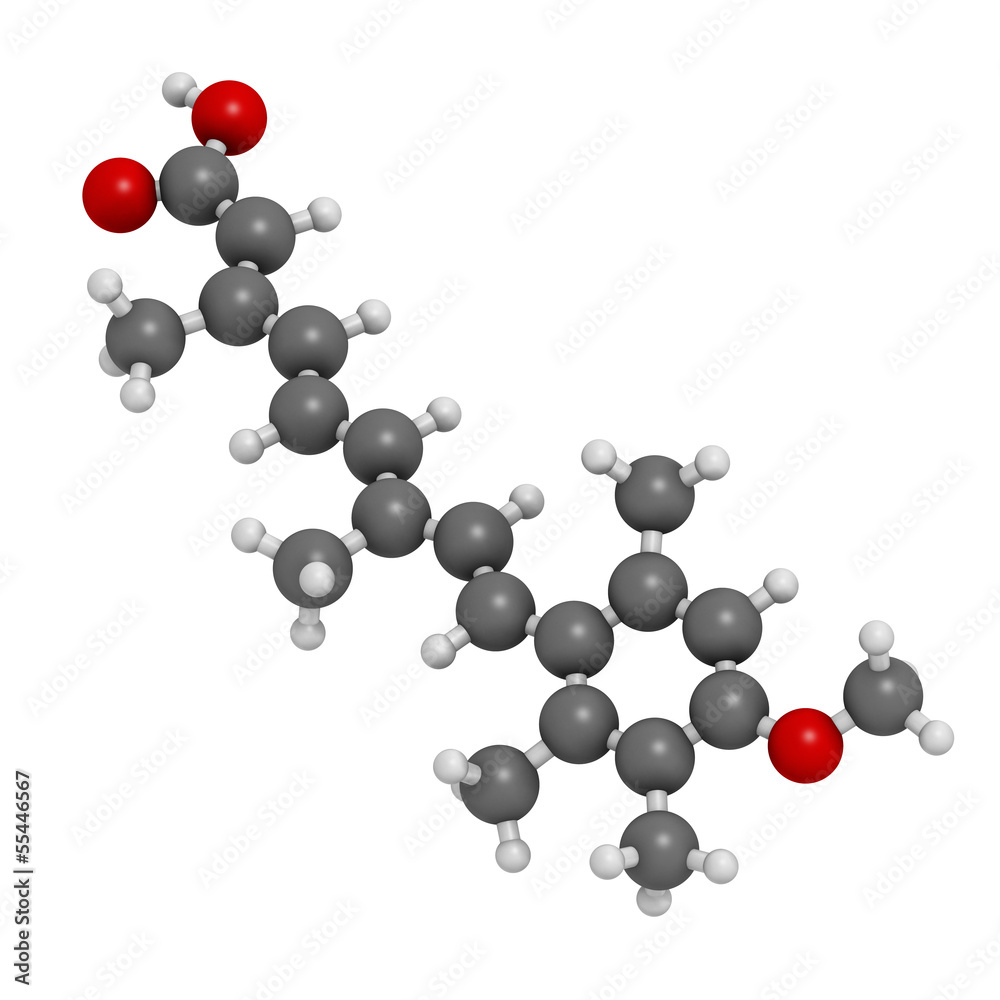 Acitretin psoriasis drug, chemical structure. Acitretin psoriasis drug, chemical structure.