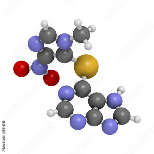 Azathioprine immunosuppressive drug, chemical structure. photo