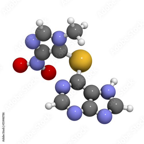 Azathioprine immunosuppressive drug, chemical structure. photo