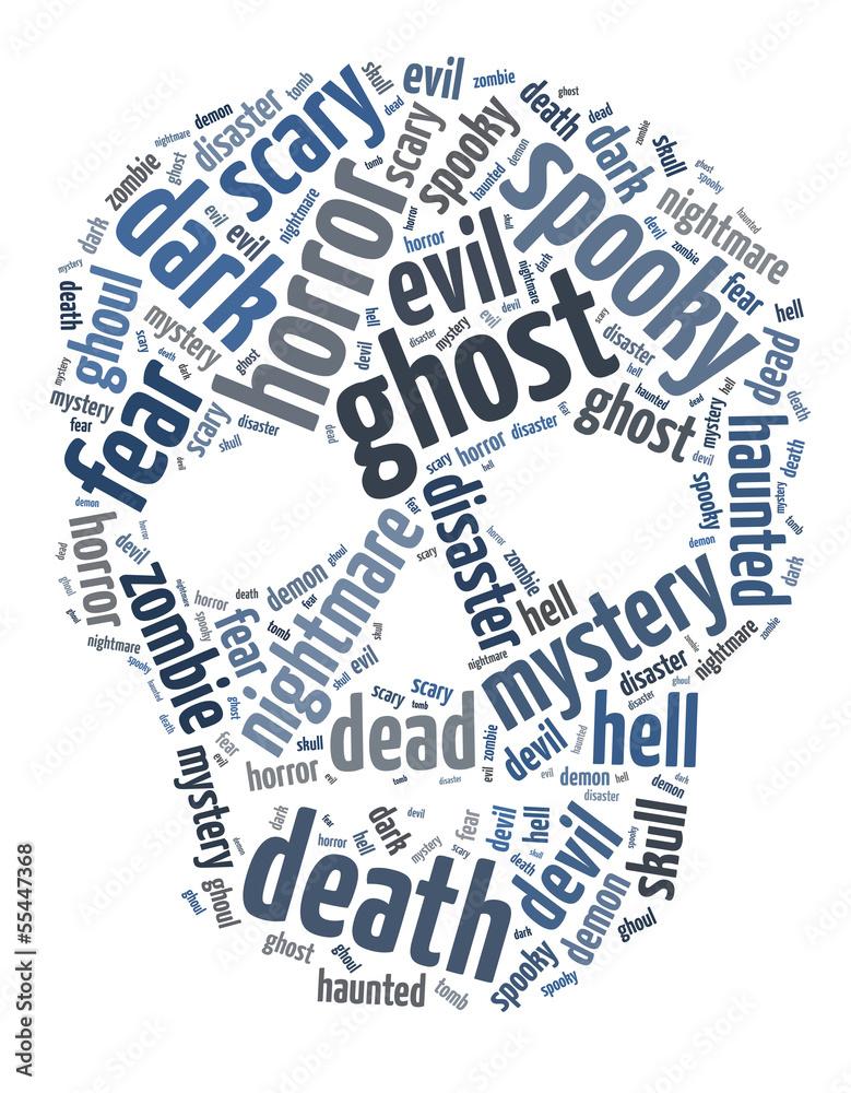 Words illustration of a spooky skull in white background. Words illustration of a spooky skull in white background.