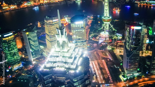 Aerial view of Shanghai Pudong at night,time lapse