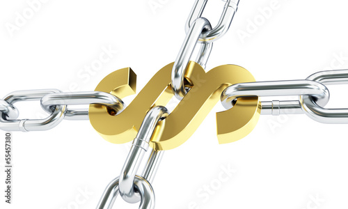 Paragraph gold chain links isolated on a white background photo