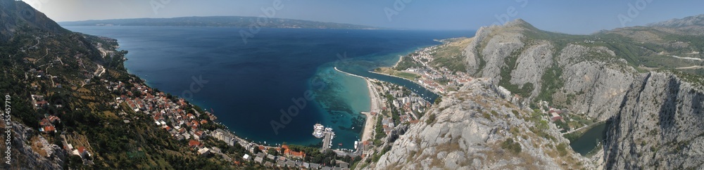 look from the mountains to town Omis at Adriatic sea