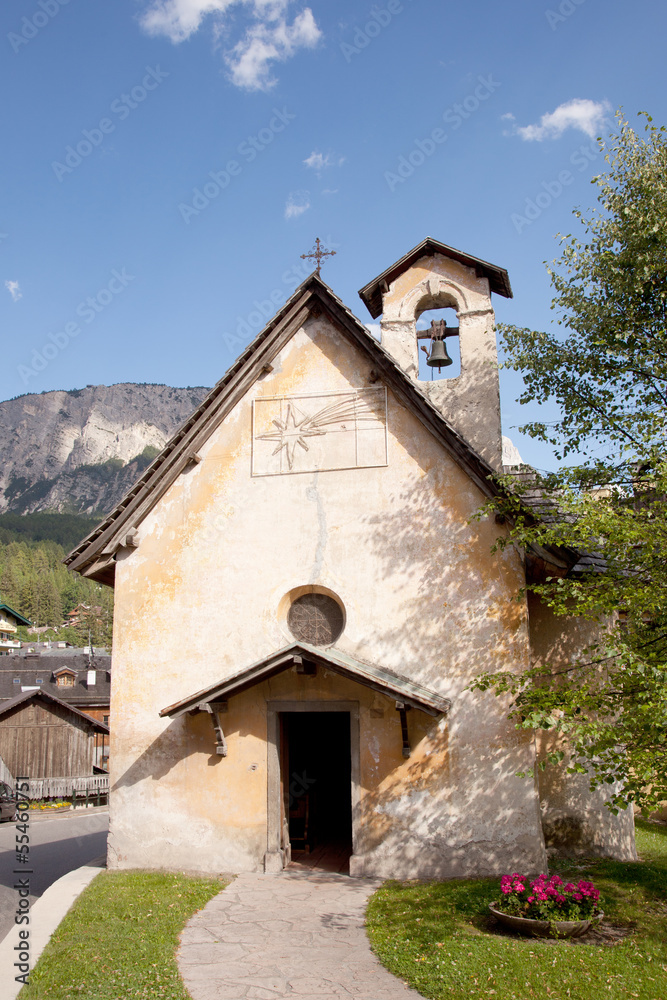 small old catholic church in cortina d'ampezzo
