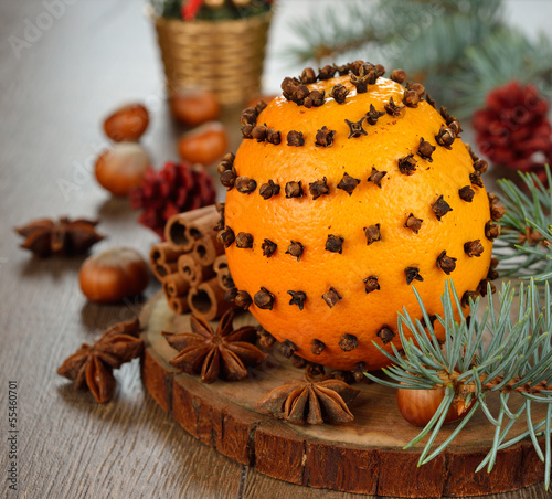 Orange decorated with cloves