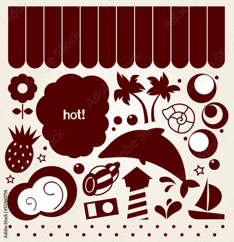 Summer design elements in retro style ( brown )