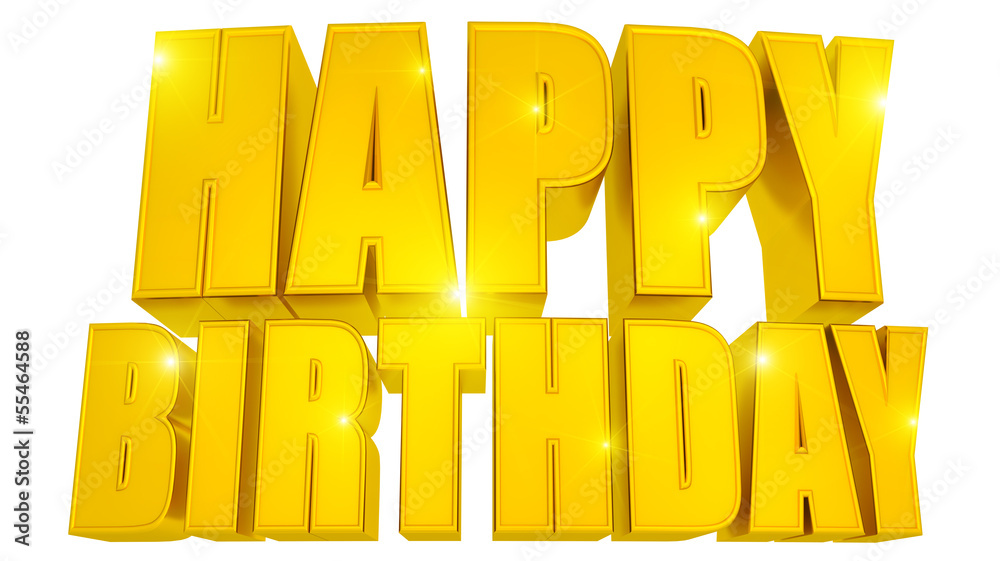 Happy Birthday 3d text gold with stars ilustración de Stock | Adobe Stock