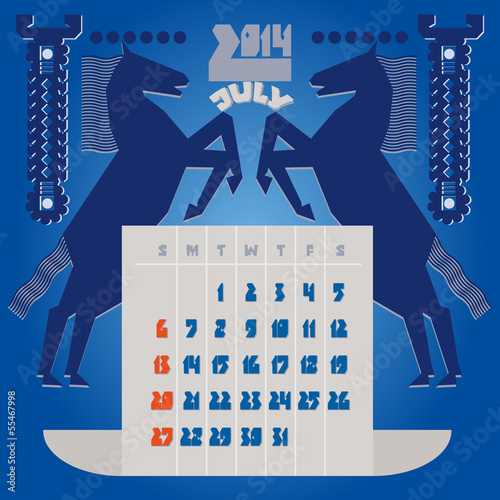 Шаблон календаря.Календарь 2014 года.Июль.