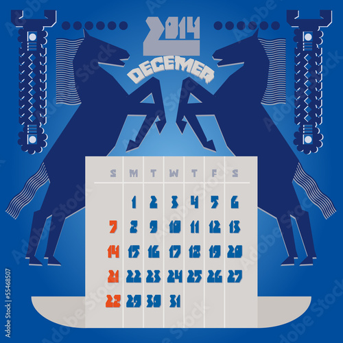 Шаблон календаря.Календарь 2014 года.Декабрь.