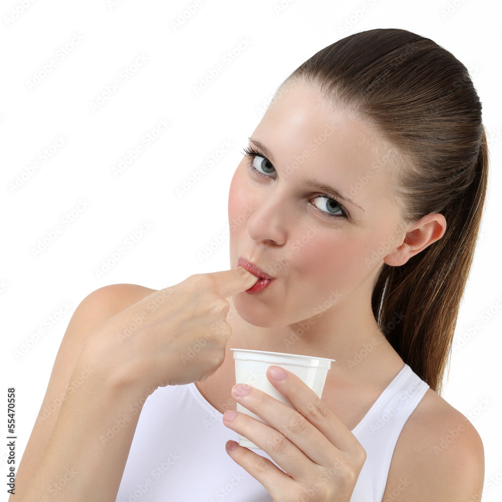 nice girl eating yogurt sucking finger nice girl eating yogurt sucking finger