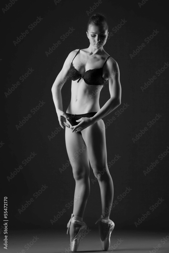 Black and white image of graceful slim ballerina Black and white image of graceful slim ballerina