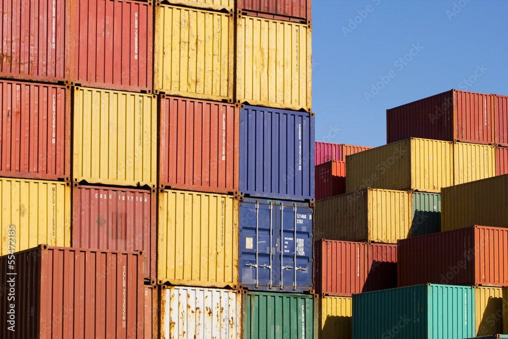 Stack of freight containers in a harbour Stack of freight containers in a harbour