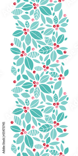 Vector Christmas holly berries vertical seamless pattern