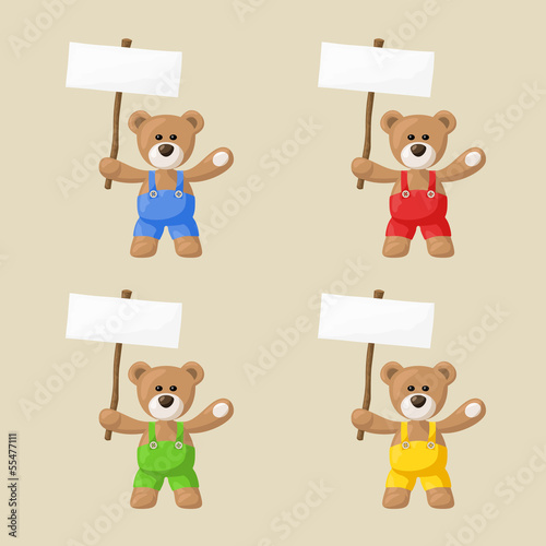 Teddy Bears with White Signboards