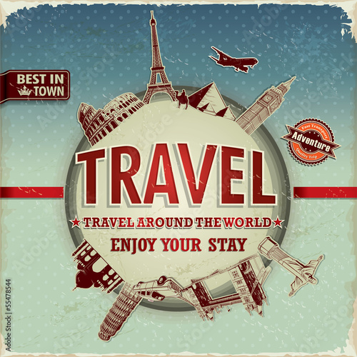 Vintage travel around the world poster